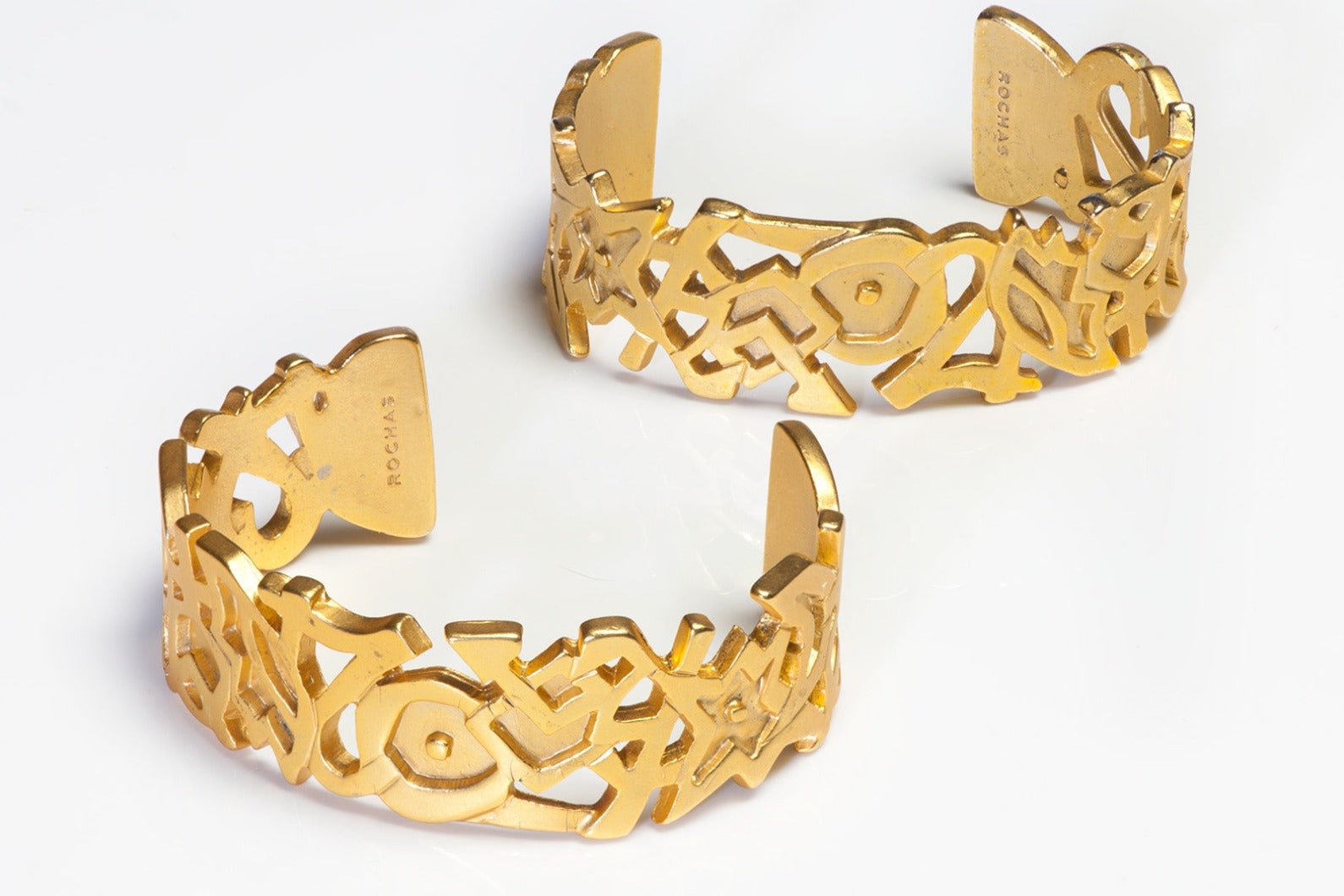 Rochas Paris Gold Plated Modernist Cuff Bracelets