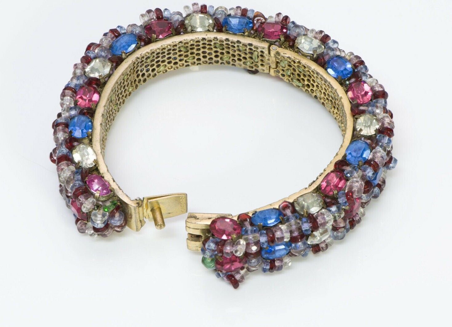 Roger Jean-Pierre Paris 1930’s Blue Pink Crystal Beaded Bangle Bracelet
