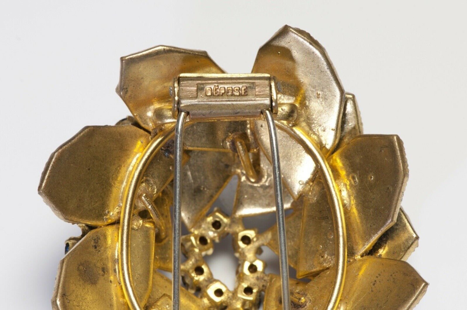 Roger Jean-Pierre Paris 1950’s Blue Glass Crystal Flower Brooch