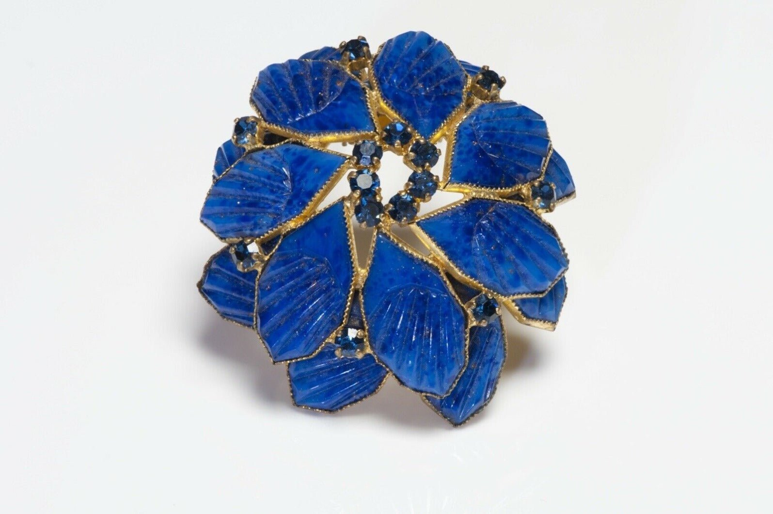 Roger Jean-Pierre Paris 1950’s Blue Glass Crystal Flower Brooch