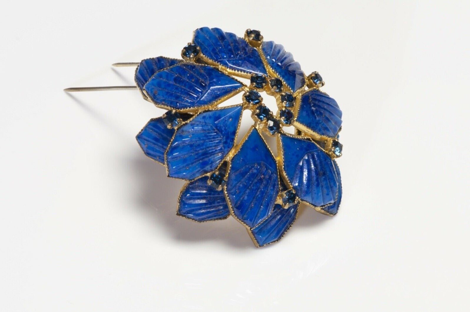 Roger Jean-Pierre Paris 1950’s Blue Glass Crystal Flower Brooch