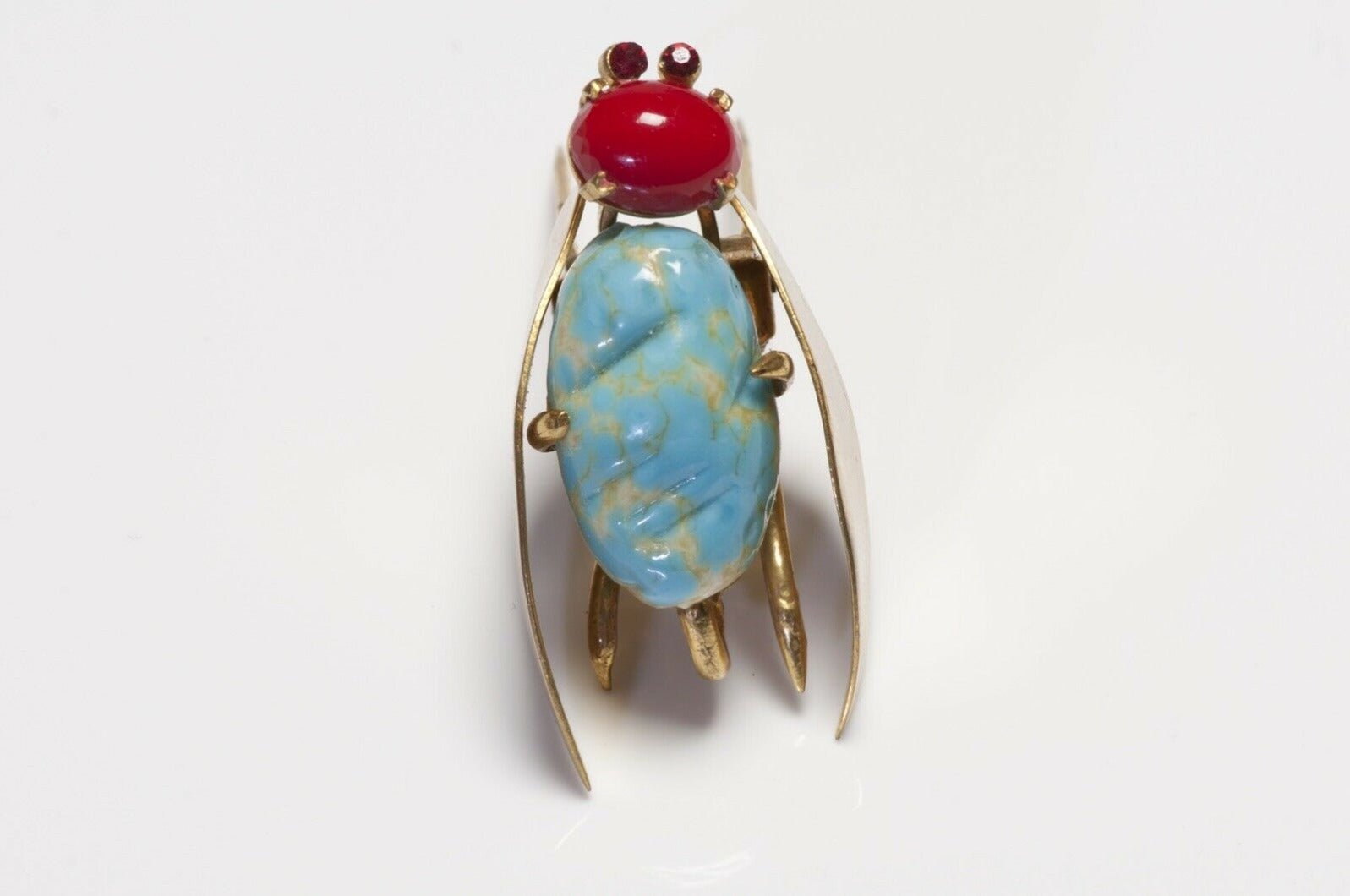 Roger Jean-Pierre Paris Depose 1950’s Blue Red Glass Bug Brooch