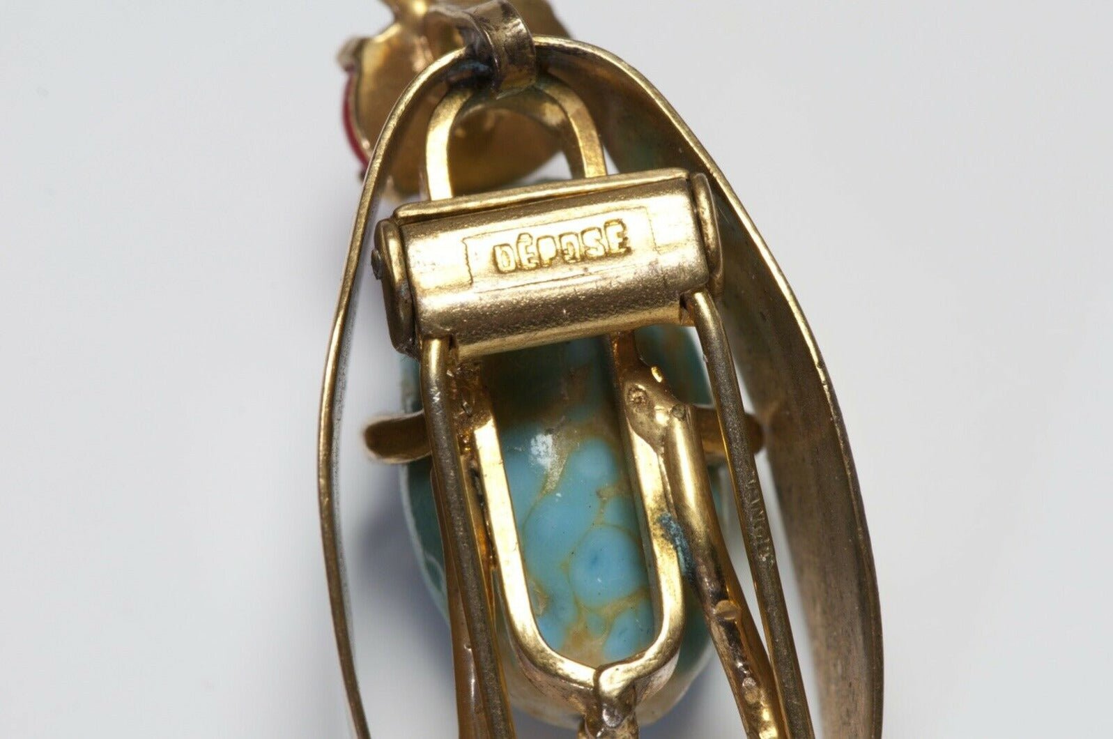 Roger Jean-Pierre Paris Depose 1950’s Blue Red Glass Bug Brooch