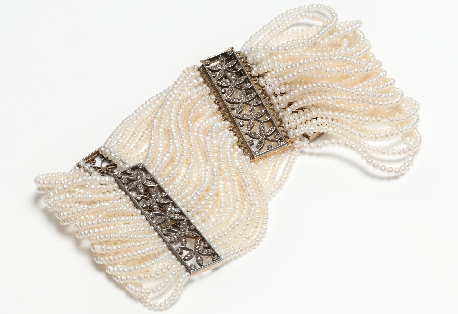Romantic Edwardian Gold Silver Rose Cut Diamond Multi Strand Choker