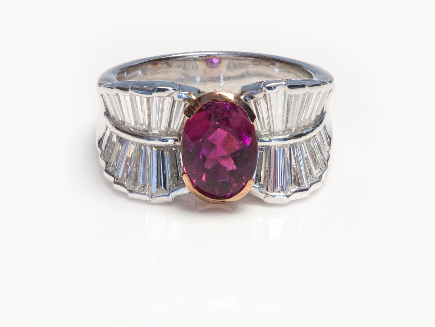 Rubellite Baguette Diamond Platinum Ring