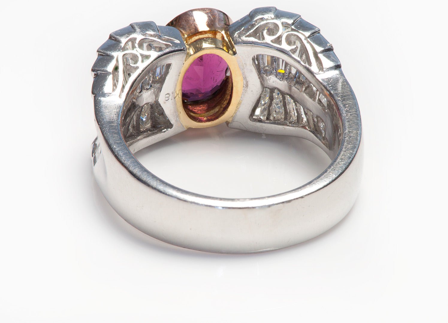Rubellite Baguette Diamond Platinum Ring