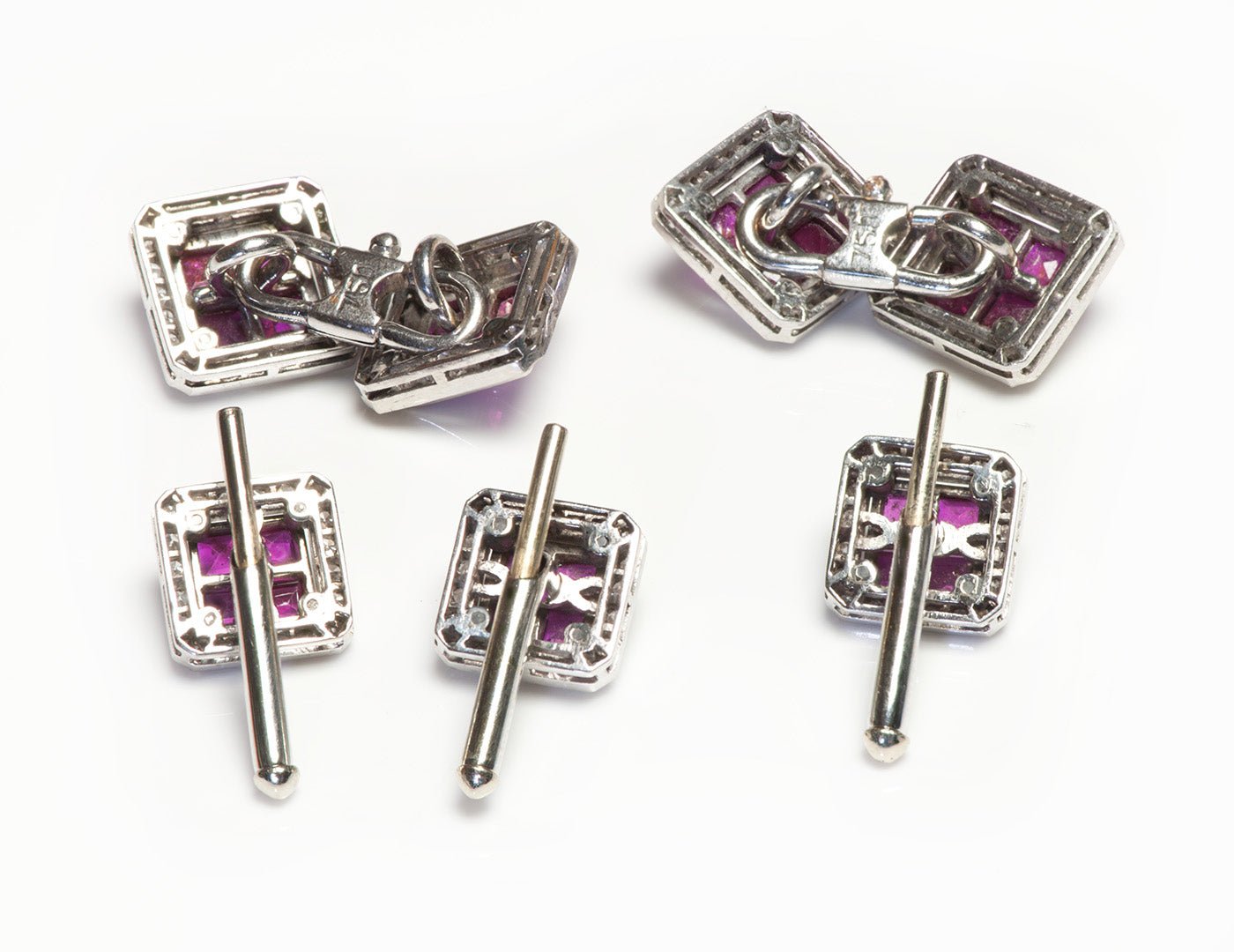 Ruby Diamond Cufflink Stud Set 18K Gold