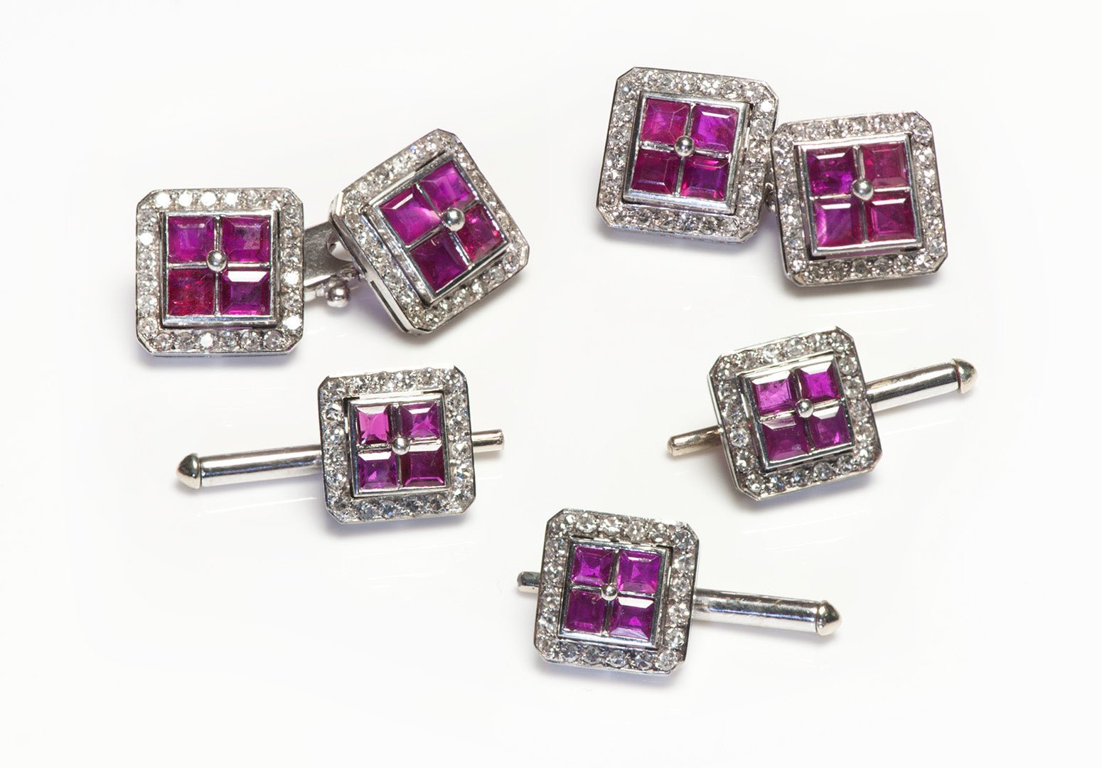Ruby Diamond Cufflink Stud Set 18K Gold
