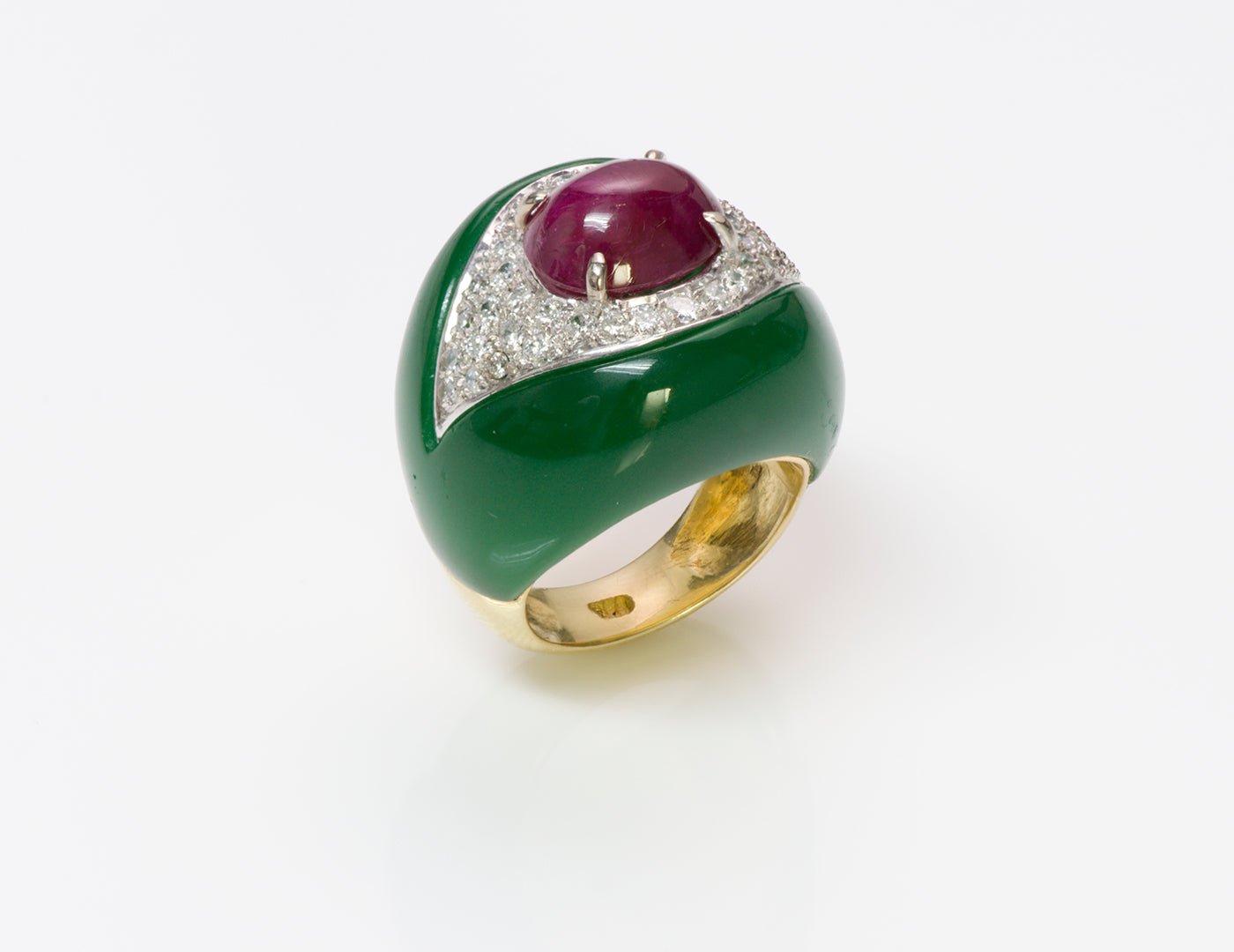 Ruby Diamond Onyx 18K Gold Ring