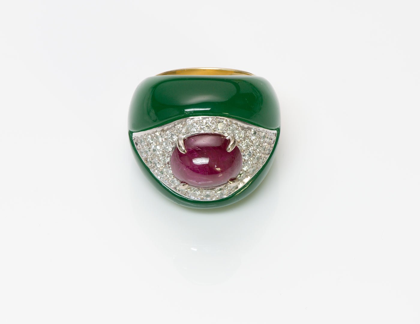 Ruby Diamond Onyx 18K Gold Ring