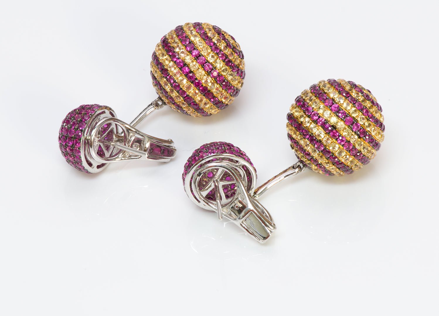 Ruby Yellow Sapphire & Diamond Gold Dangle Ball Earrings