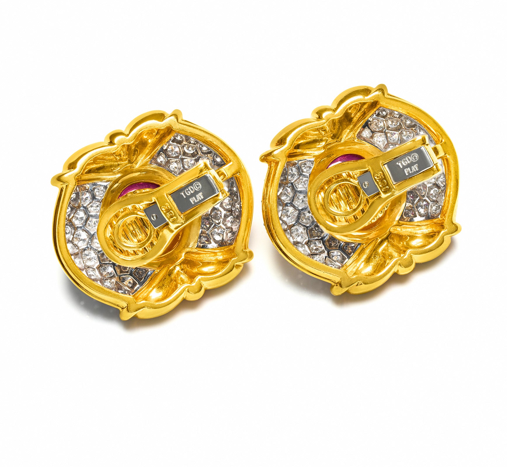 Natural Burma Ruby Diamond Earrings in 18K Gold and Platinum tgd