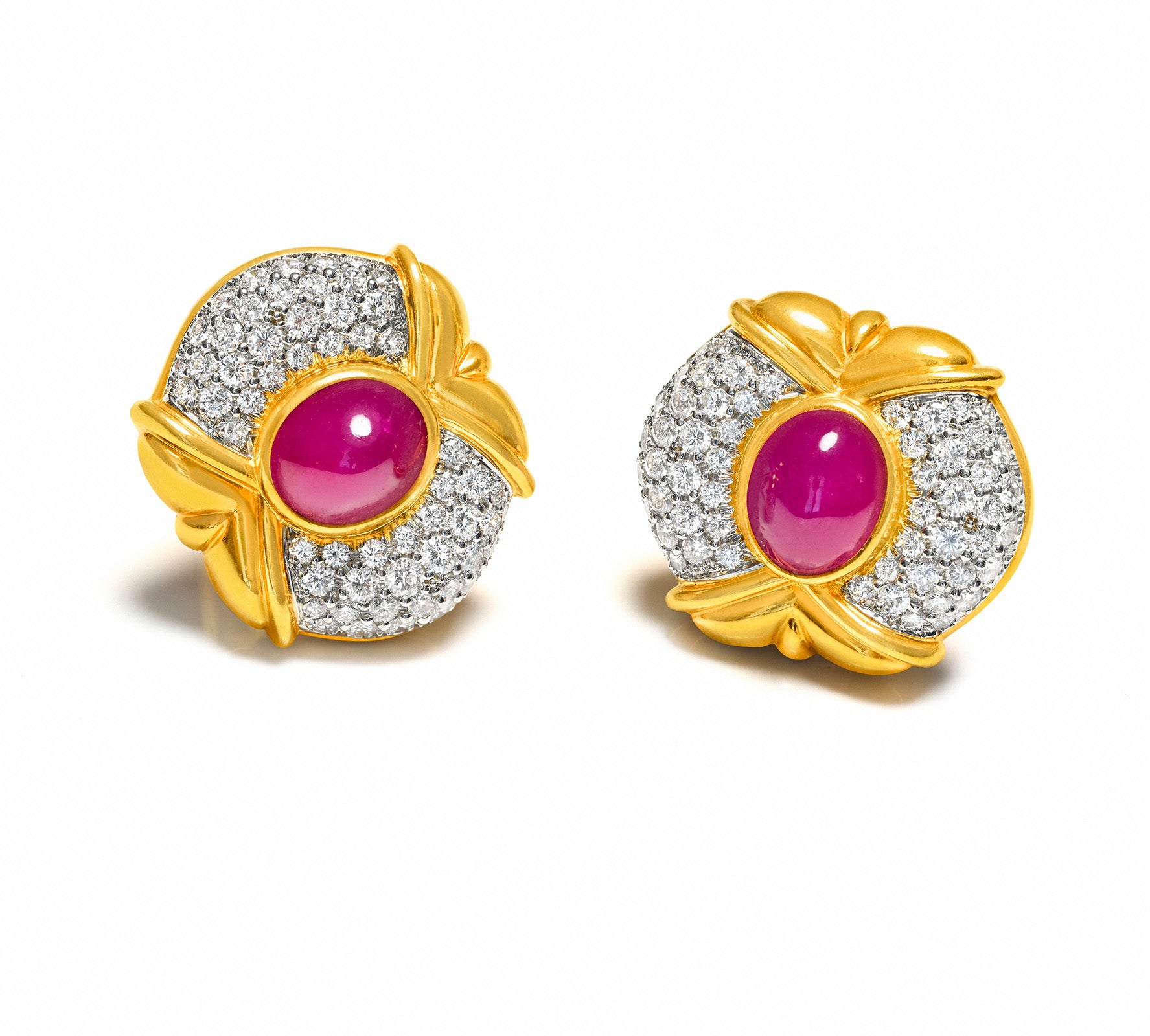 Burma Natural Ruby and Diamond Earrings in 18K Gold Platinum