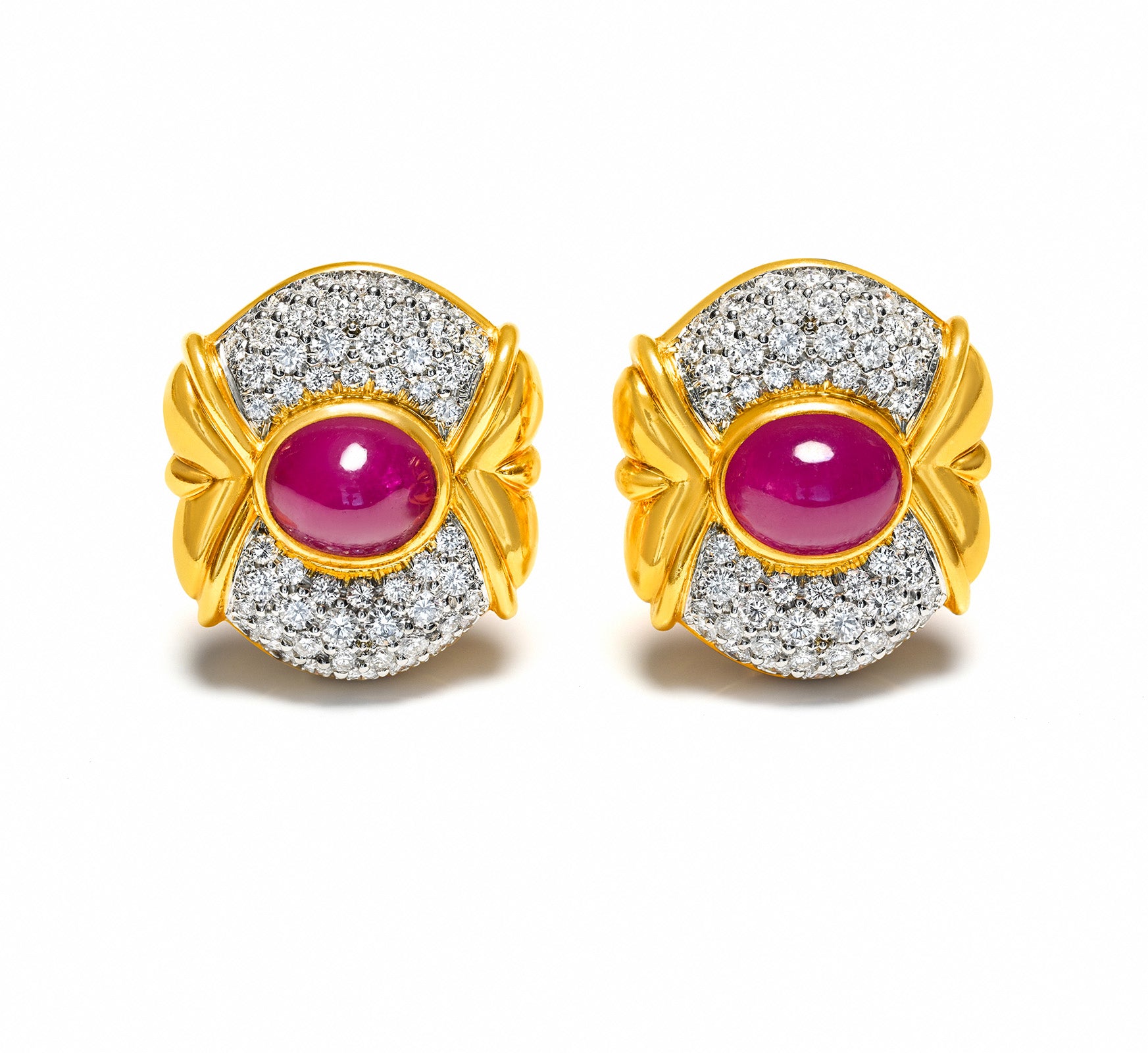Burma Ruby Diamond Earrings 18K Gold Platinum