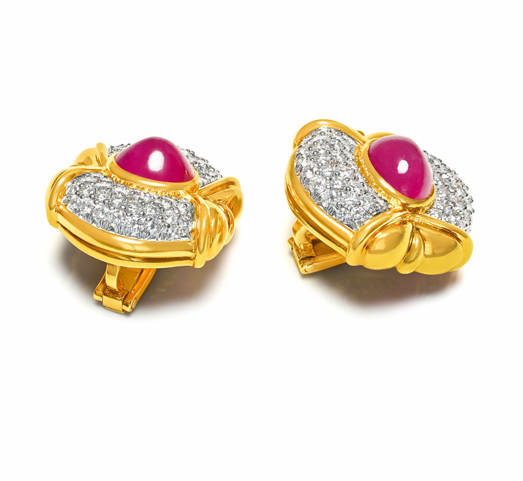 Burma Ruby and Diamond Earrings in 18K Gold and Platinum