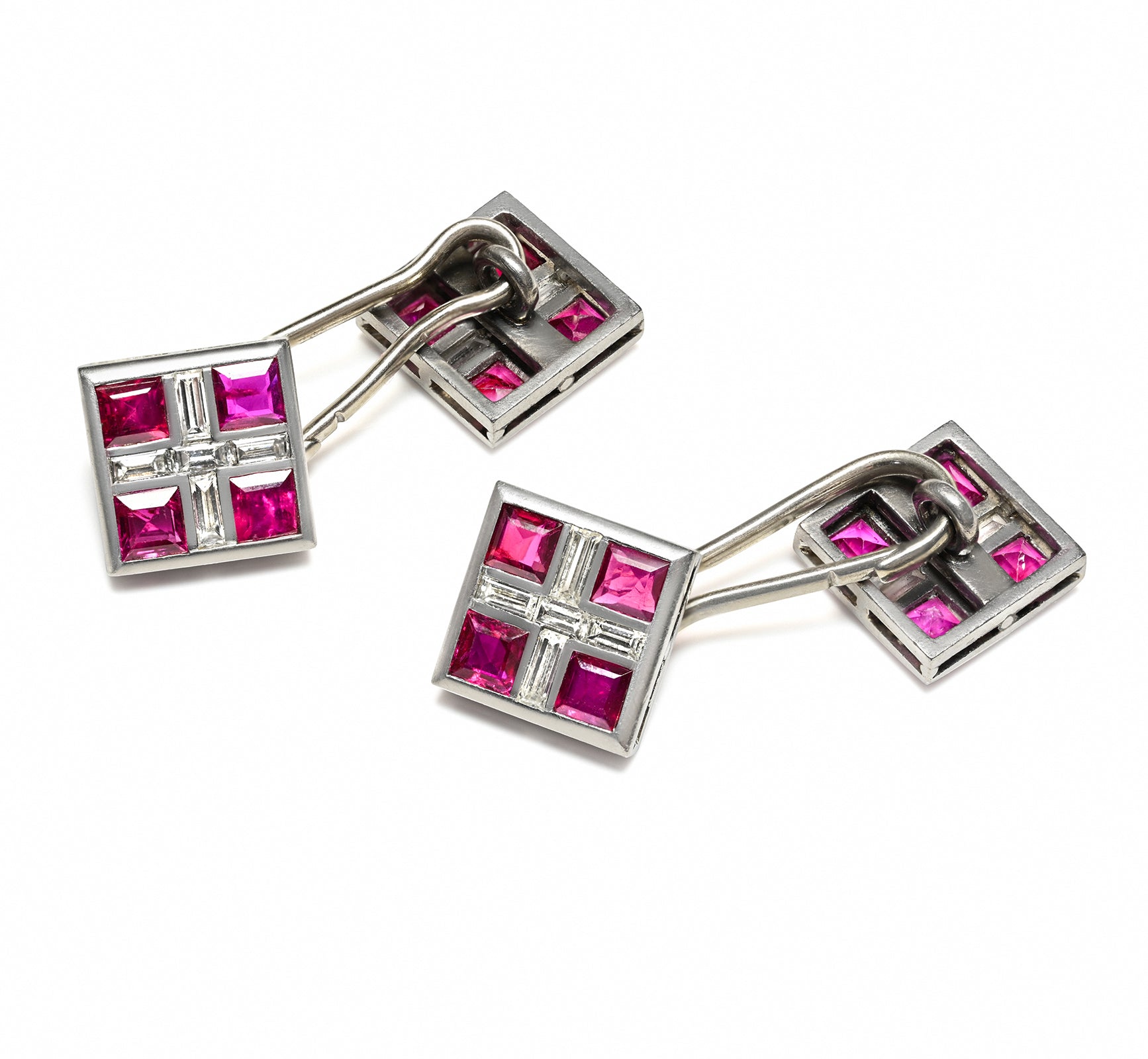 Luxurious Ruby and Diamond Platinum Cufflinks deco art