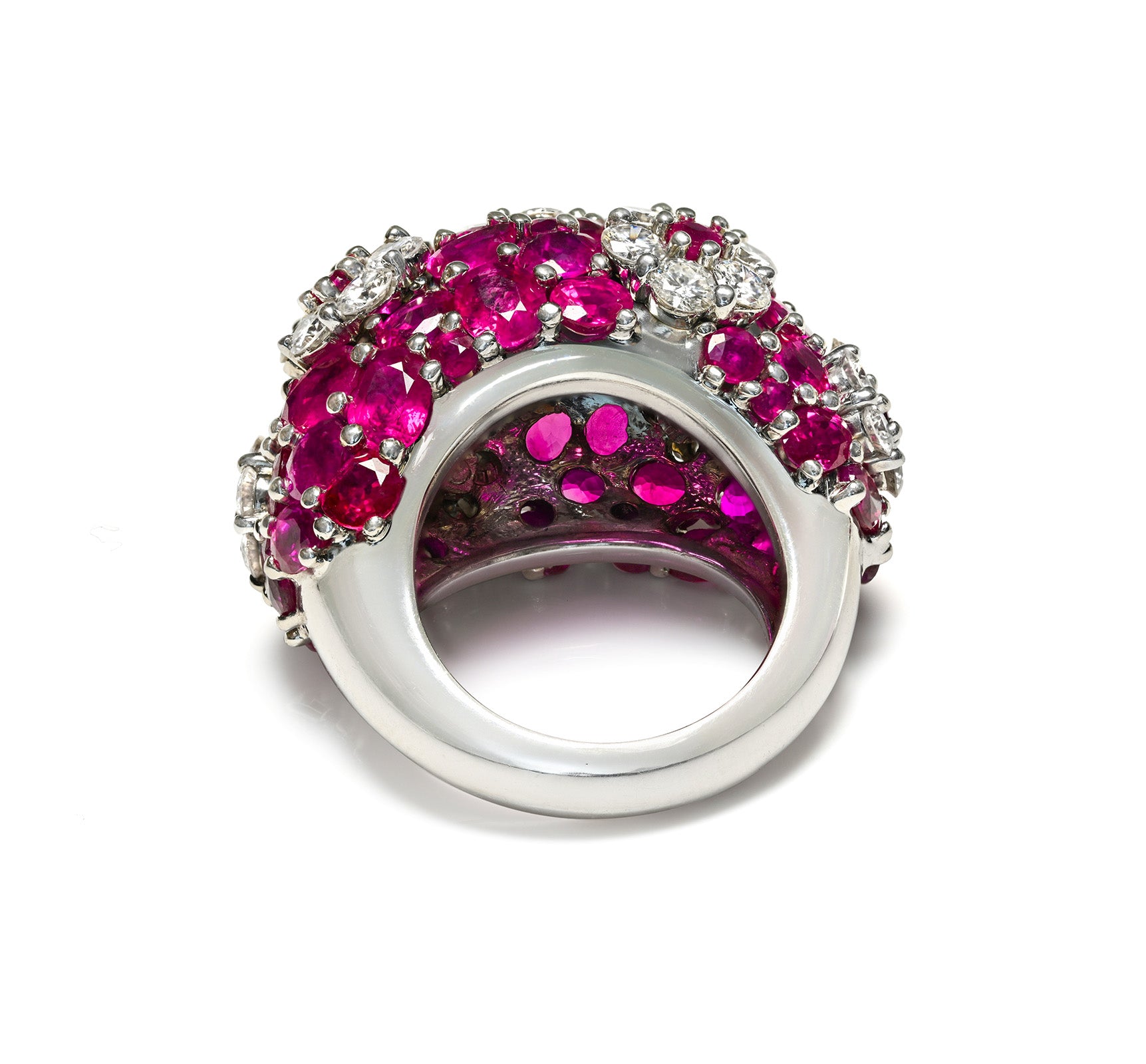 Burma Ruby Diamond Dome 18K Ring 14.0 Ctw Rubies 4.50 Ctw Diamonds