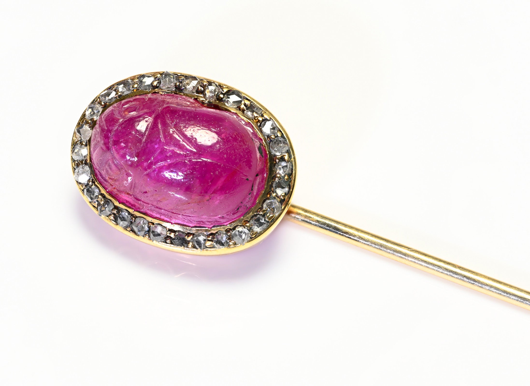 Antique Gold Ruby Scarab Diamond Stick Pin