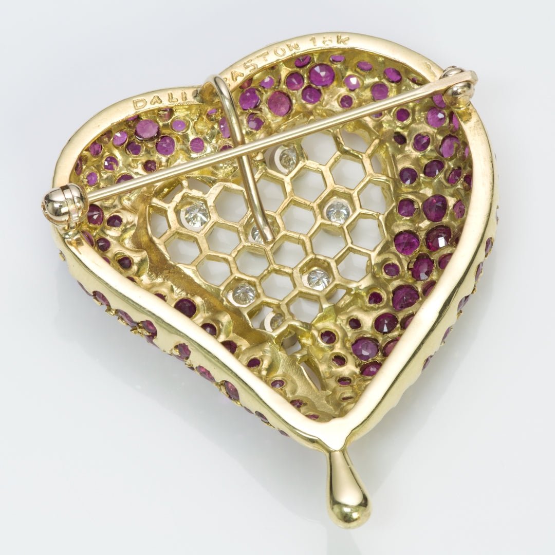 Salvador Dali Kaston 18K Gold Ruby Diamond Honeycomb Pendant Brooch