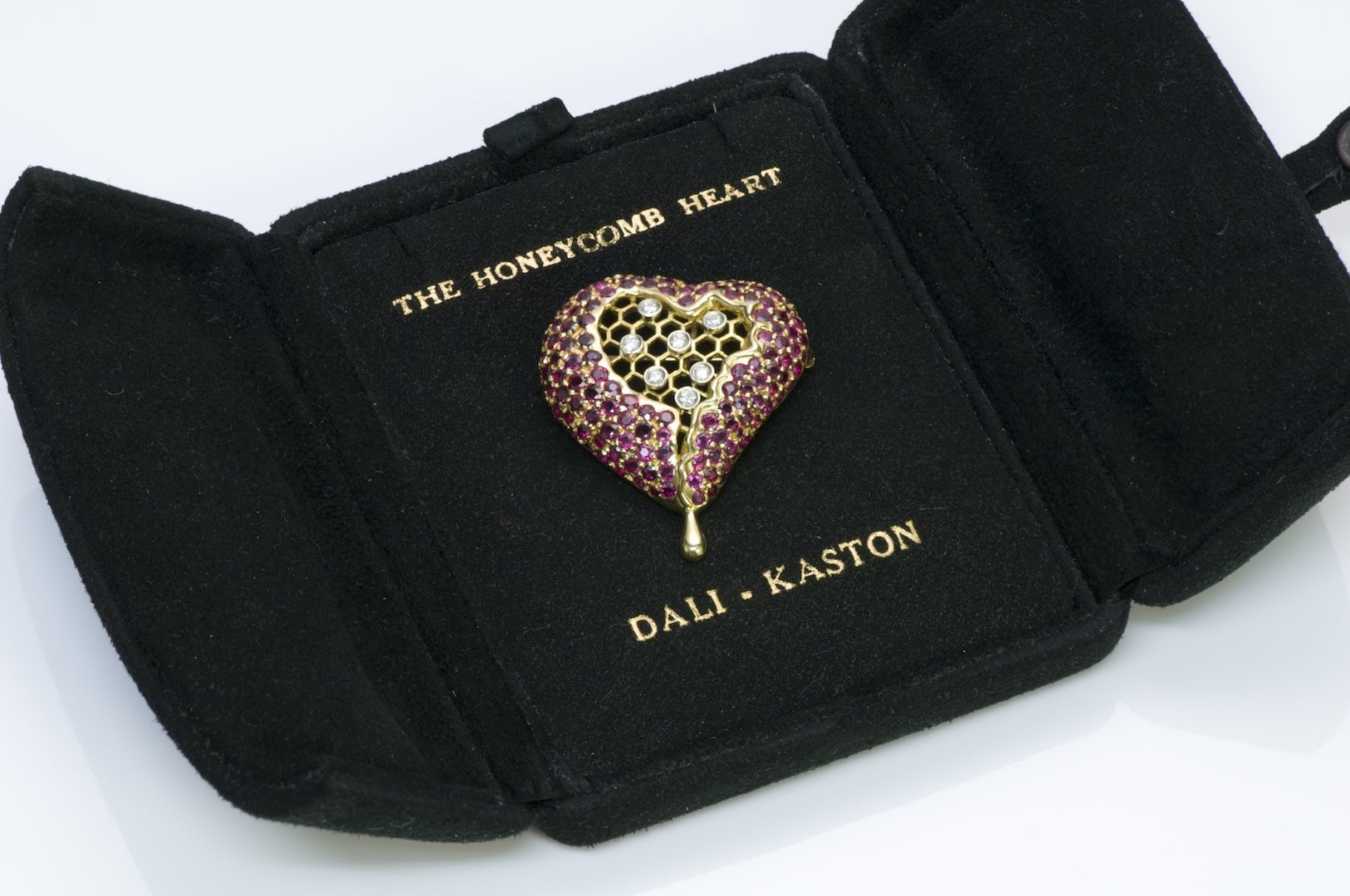 Salvador Dali Kaston 18K Gold Ruby Diamond Honeycomb Pendant Brooch