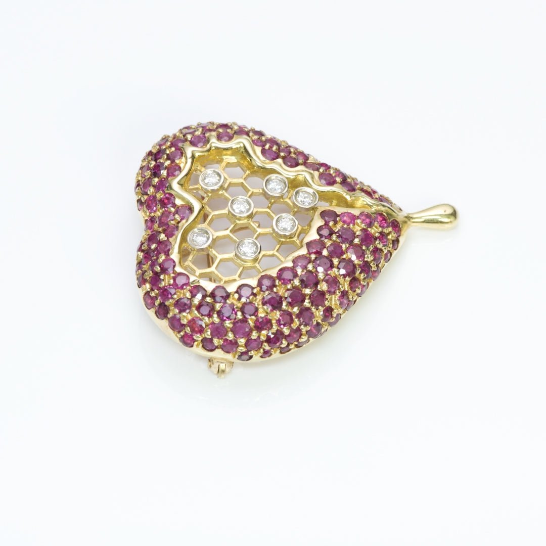 Salvador Dali Kaston 18K Gold Ruby Diamond Honeycomb Pendant Brooch