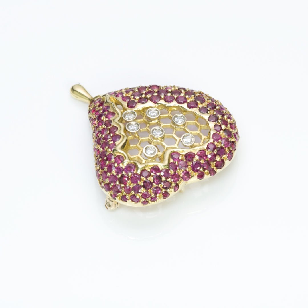 Salvador Dali Kaston 18K Gold Ruby Diamond Honeycomb Pendant Brooch