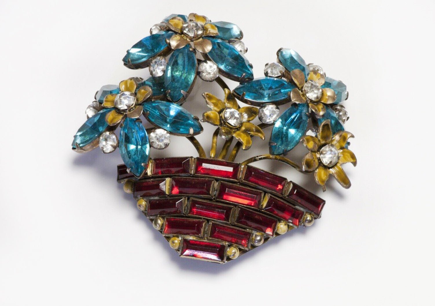 Sandor Sterling Silver Blue Red Crystal Flower Pot Brooch