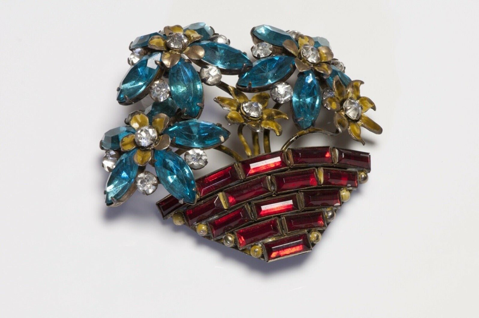 Sandor Sterling Silver Blue Red Crystal Flower Pot Brooch