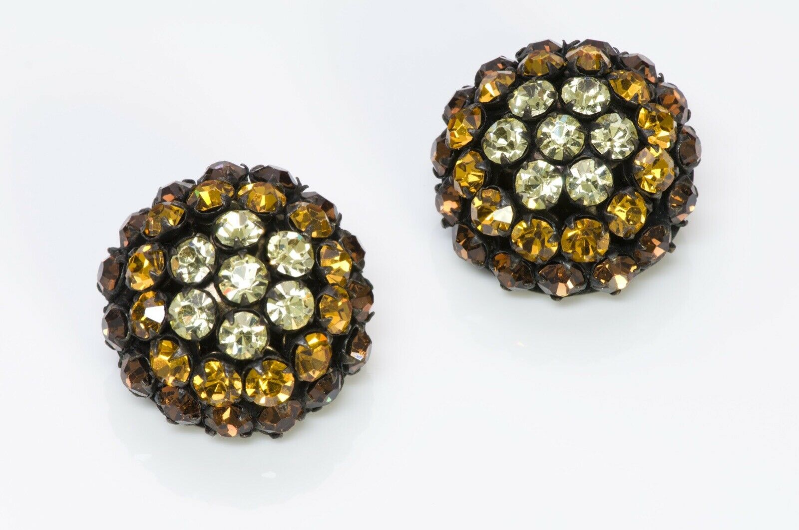 SANDOR Yellow Brown Crystal Flower Brooch Earrings
