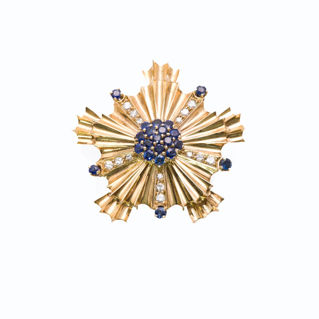 Sapphire and Diamond Gold Brooch