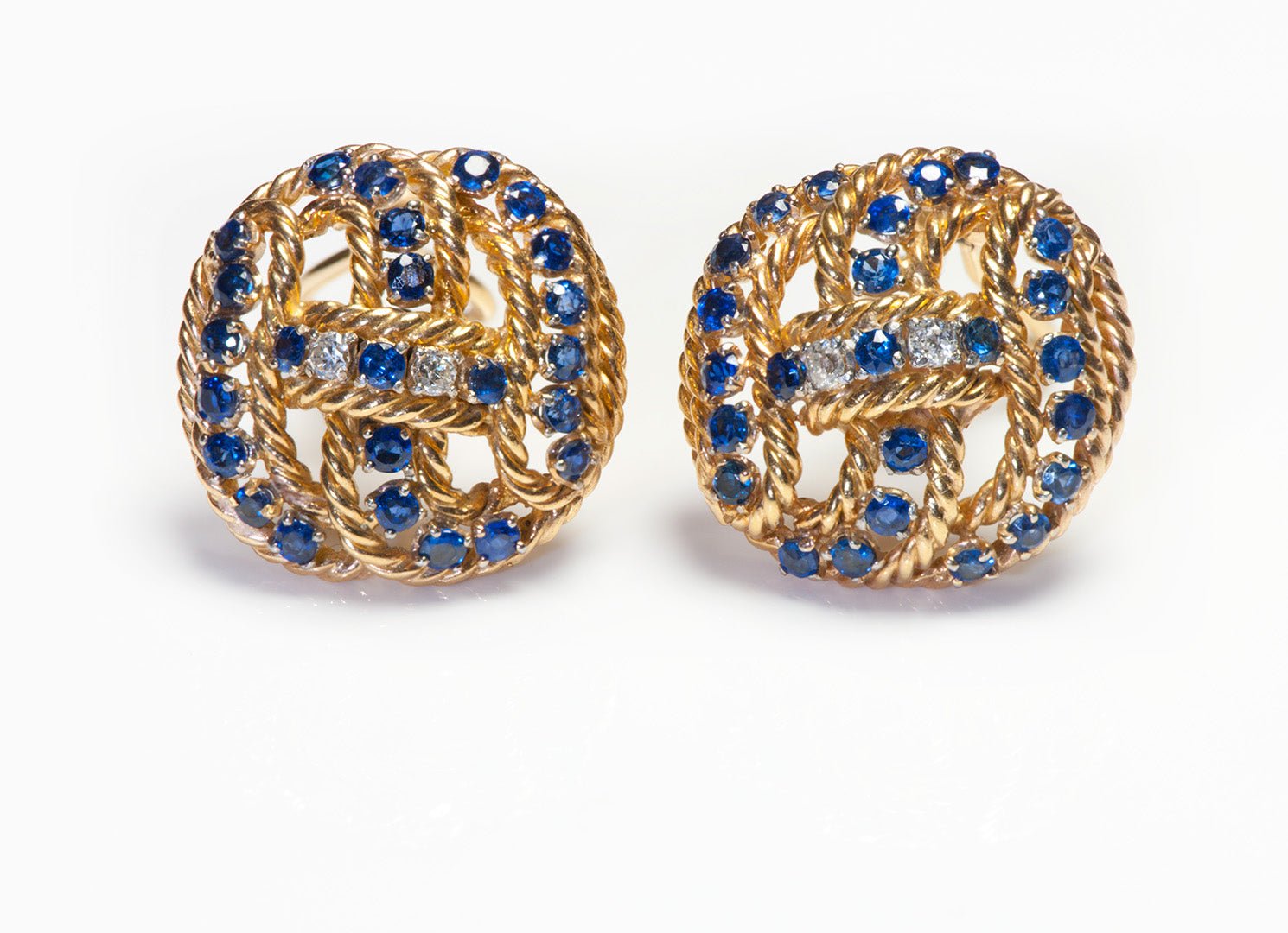 Sapphire and Diamond Yellow Gold Earrings