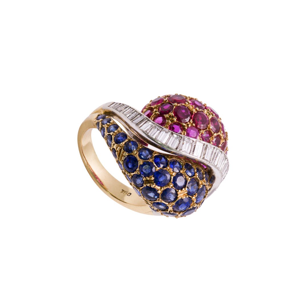 Sapphire Ruby Diamond 18K Gold Ring