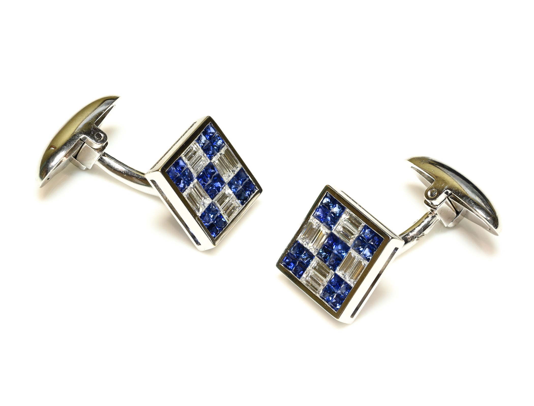 Diamond Sapphire 18K Gold Cufflinks