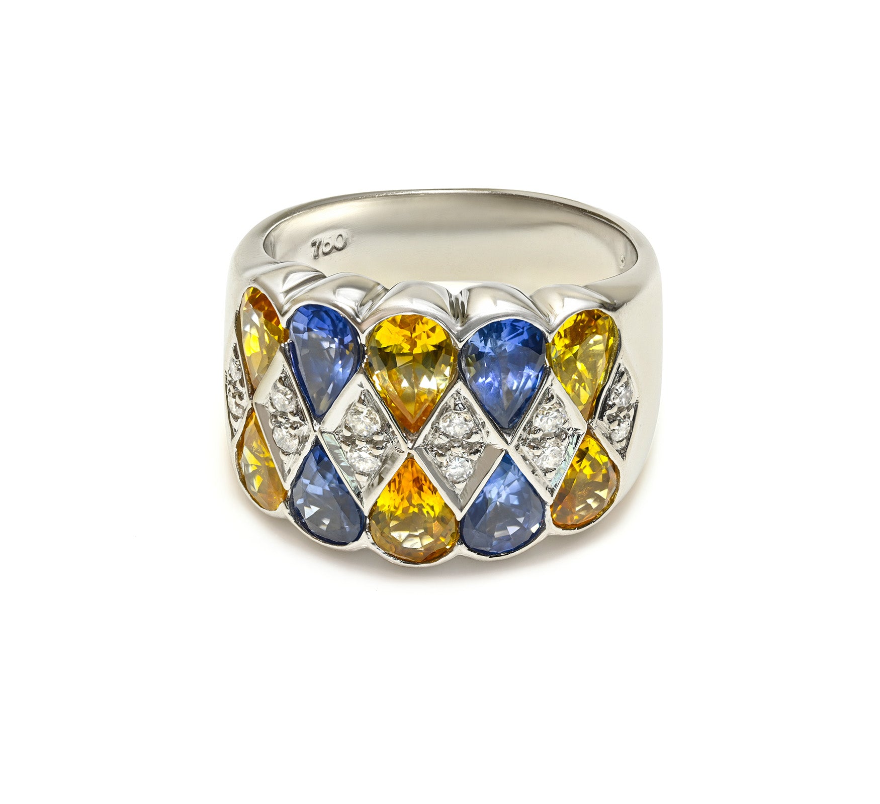 Colorful 18K White Gold Harlequin-Design Sapphire Citrine Ring