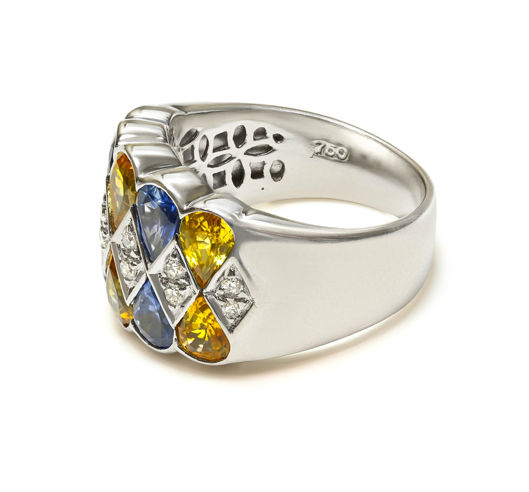 Colorful 18K White Gold Sapphire Diamond Citrine Ring