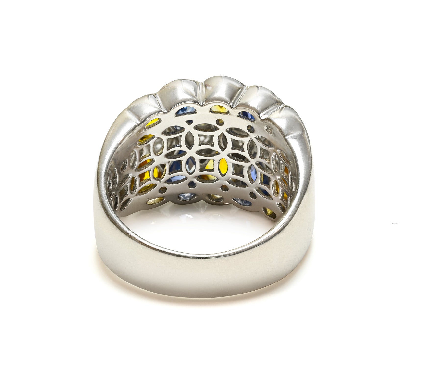 Diamond 18K White Gold Harlequin-Design Sapphire & Citrine Ring
