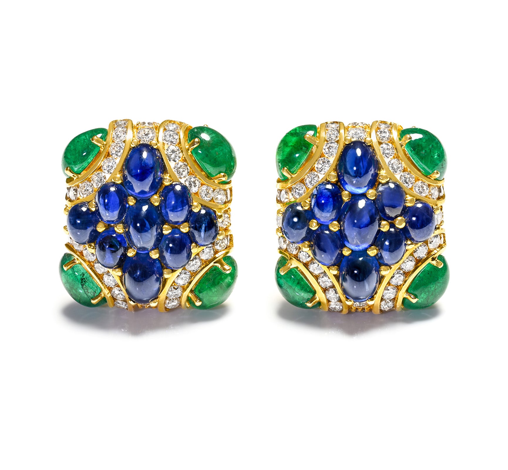 Sapphire Emerald Diamond Earrings 18K Gold
