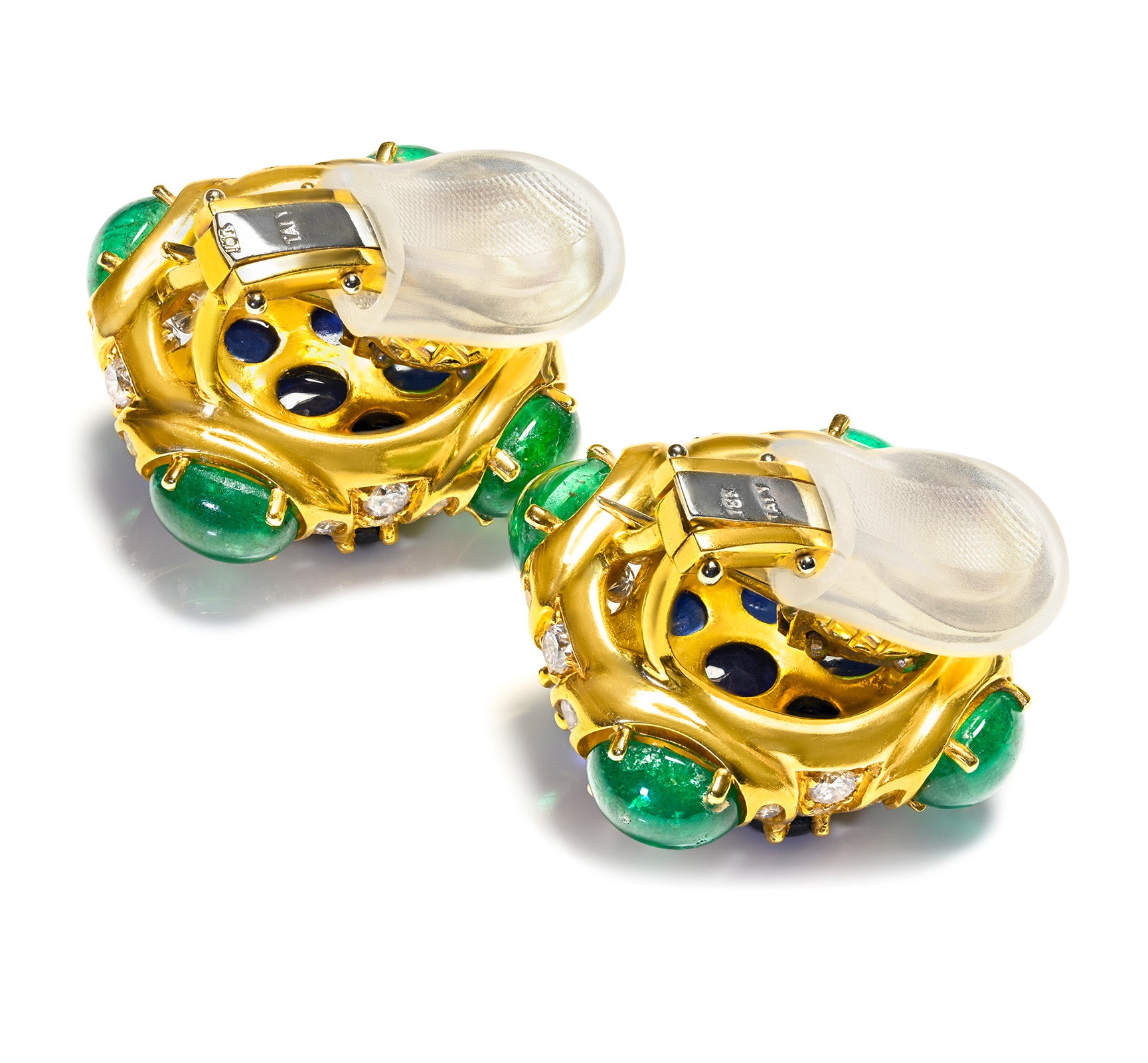 Sapphire Emerald Diamond Earrings – 18K Yellow Gold