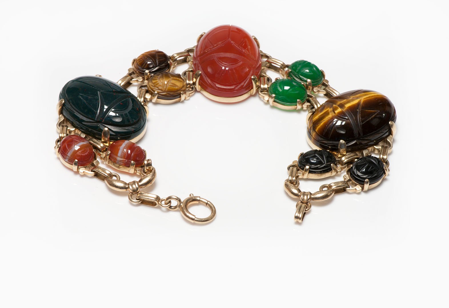 Scarab Bracelet Gold Carnelian Onyx & Tiger Eye