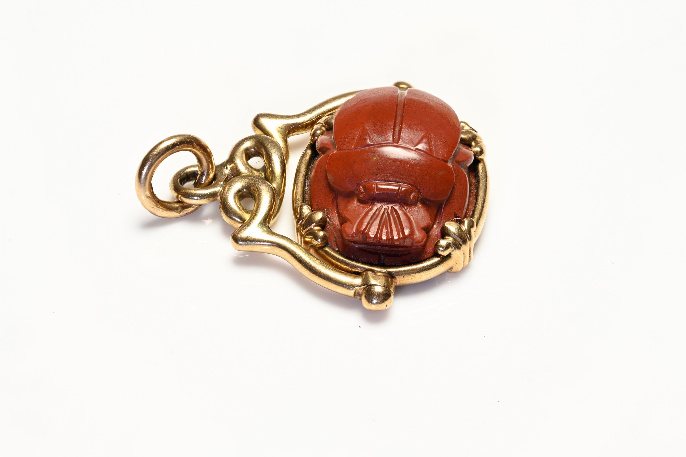 Antique Gold Jasper Carved Scarab Fob