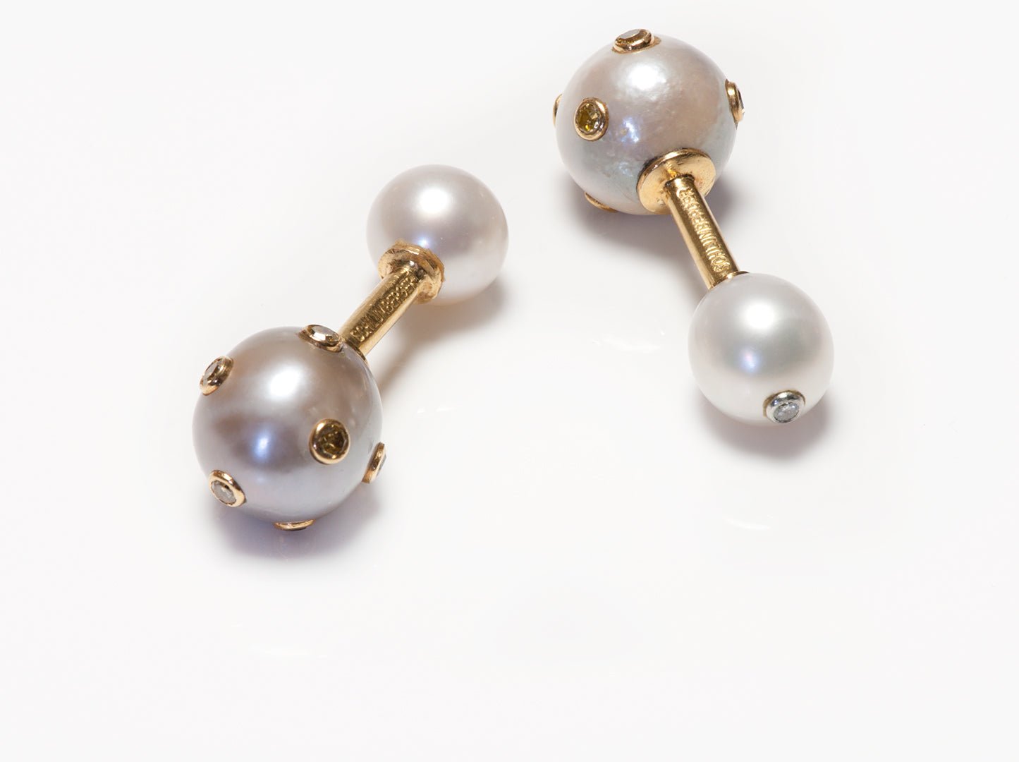 Schlumberger 18K Gold Pearl & Fancy Colored Diamond Cufflinks