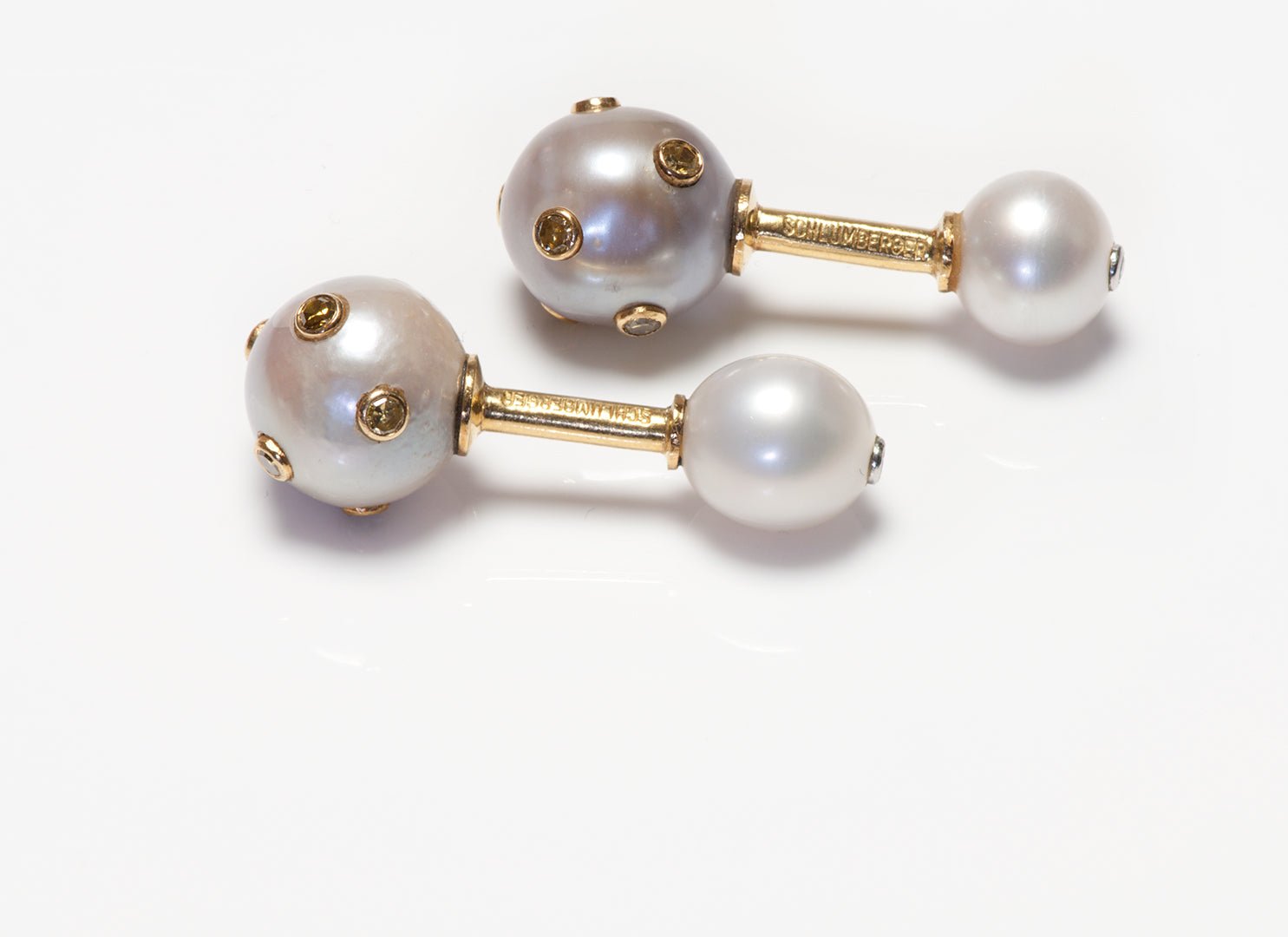 Schlumberger 18K Gold Pearl & Fancy Colored Diamond Cufflinks