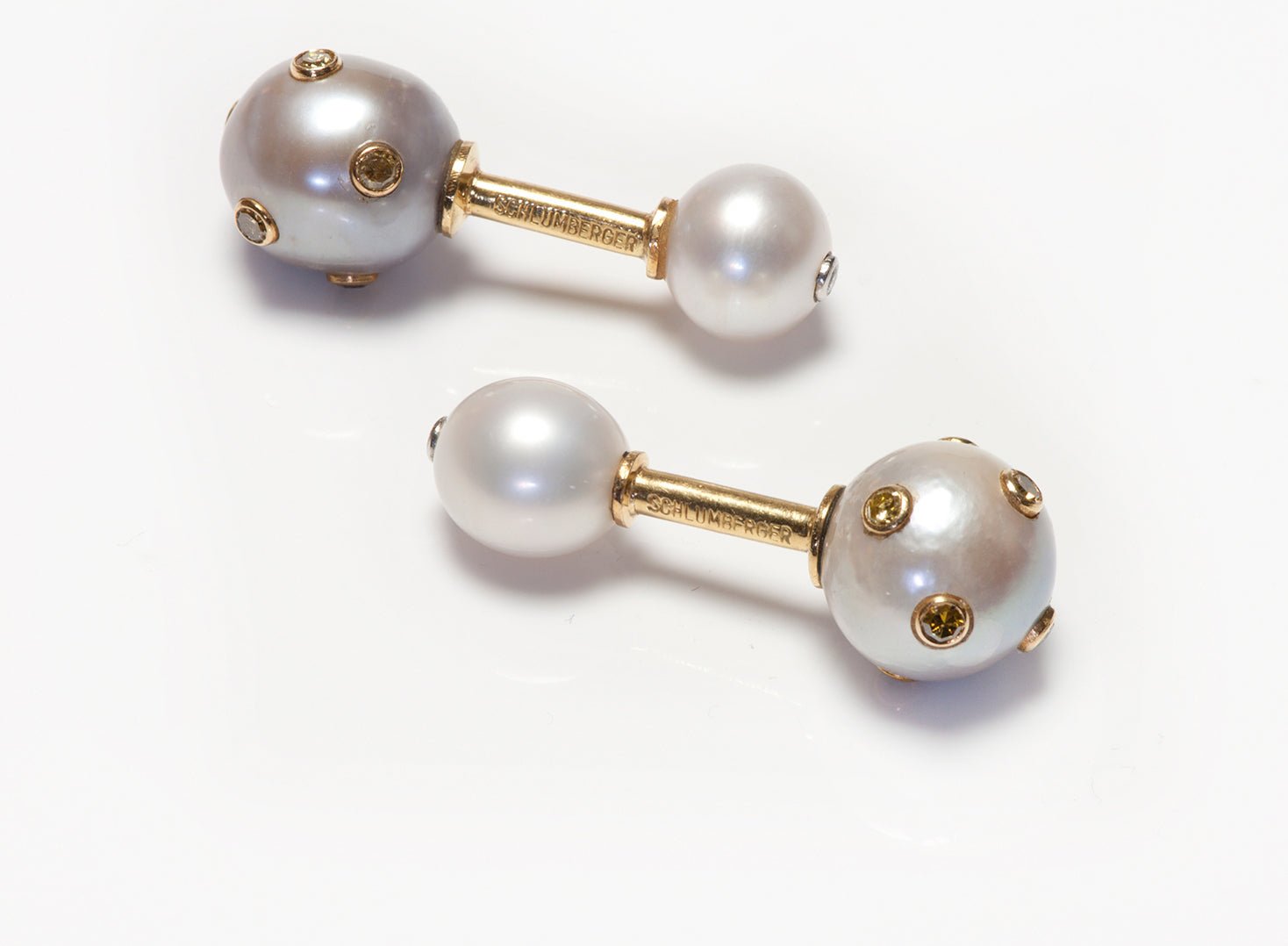 Schlumberger 18K Gold Pearl & Fancy Colored Diamond Cufflinks