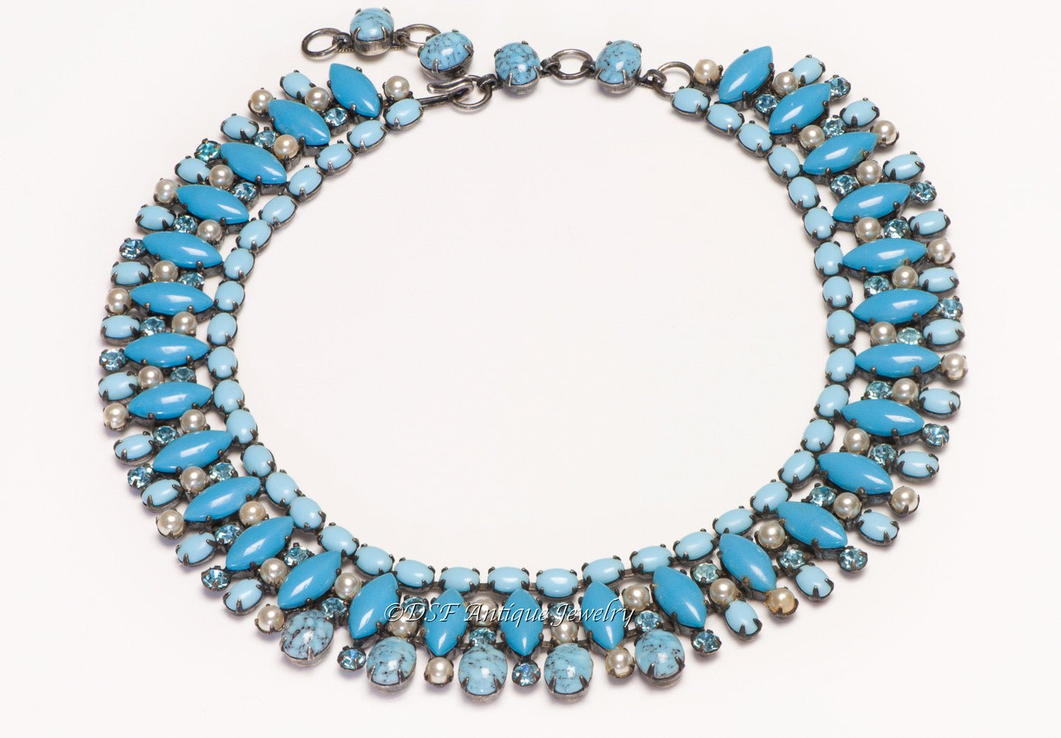 Schreiner New York 1950's Blue Crystal Collar Necklace