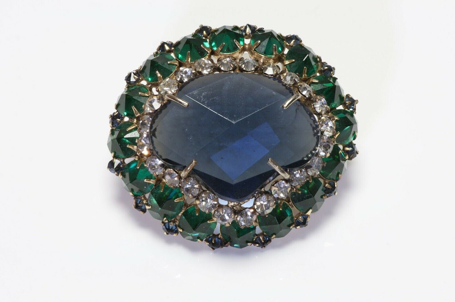 SCHREINER New York 1950’s Blue Green Crystal Brooch