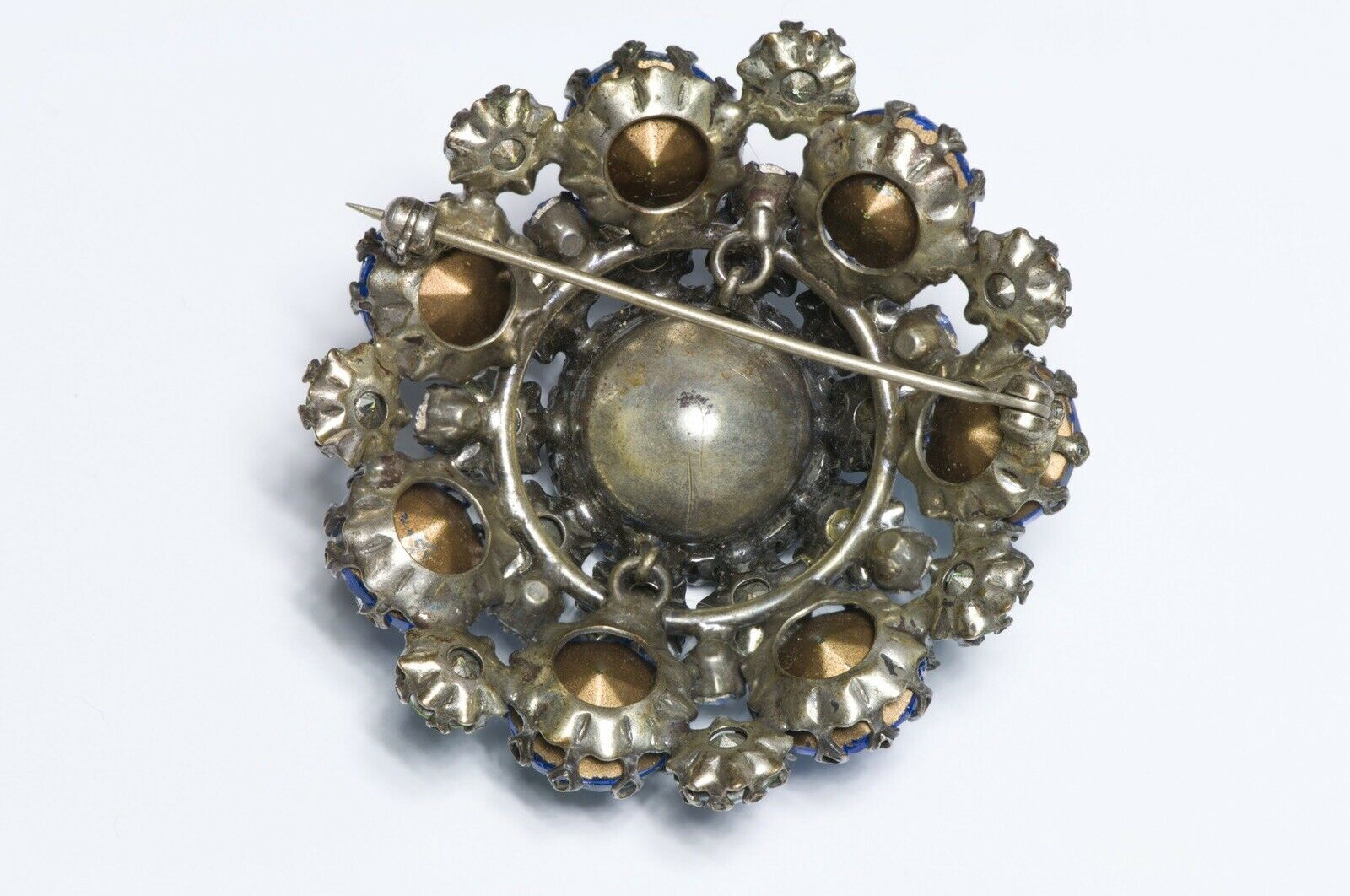SCHREINER New York 1950’s Blue Green Iridescent Crystal Dome Brooch