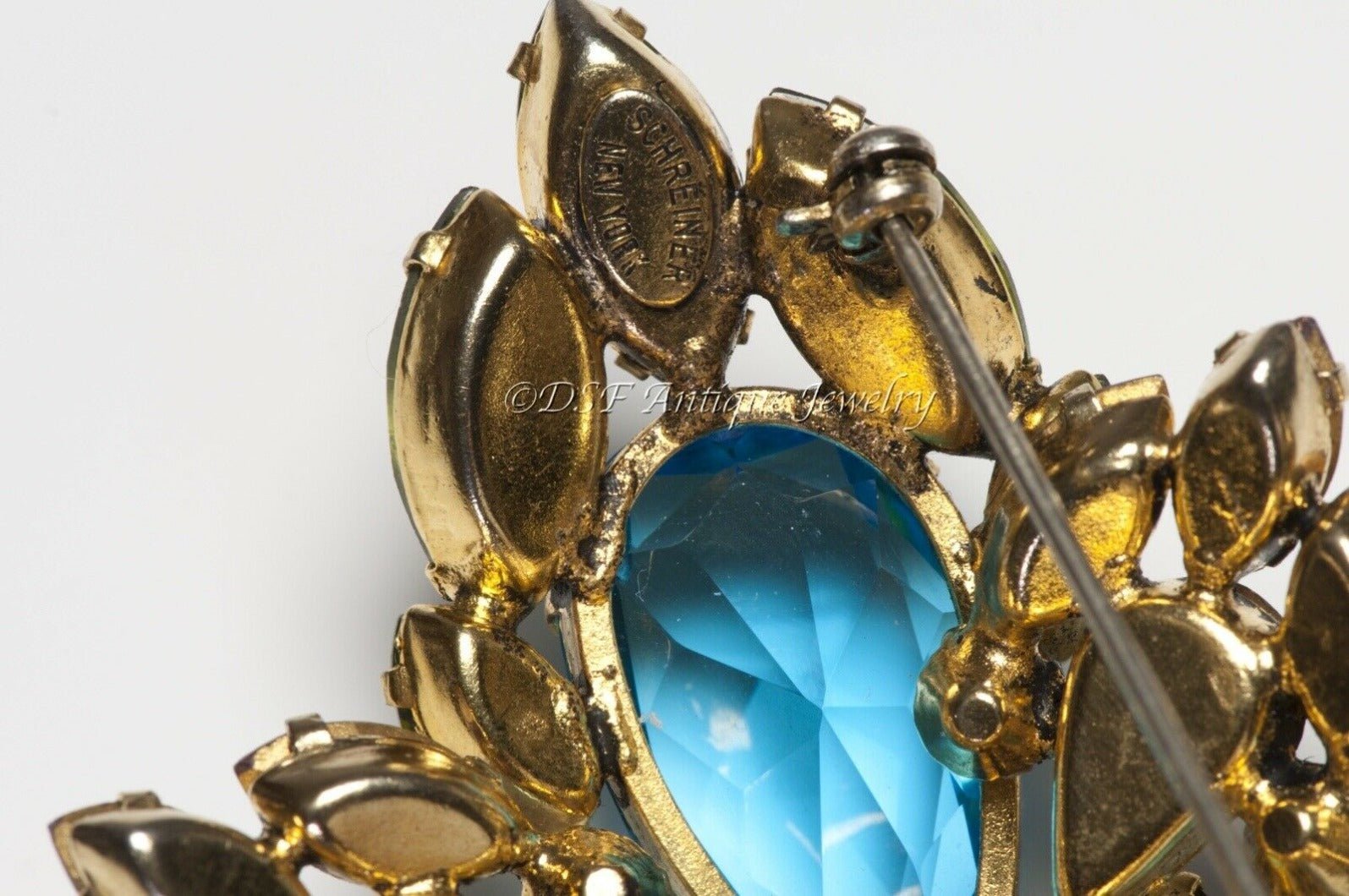 SCHREINER New York 1950’s Blue Green Pink Crystal Flower Brooch