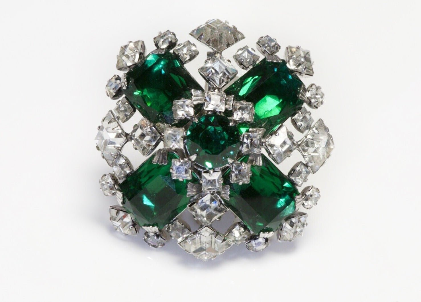 Schreiner New York 1950’s Green Crystal Pendant Brooch