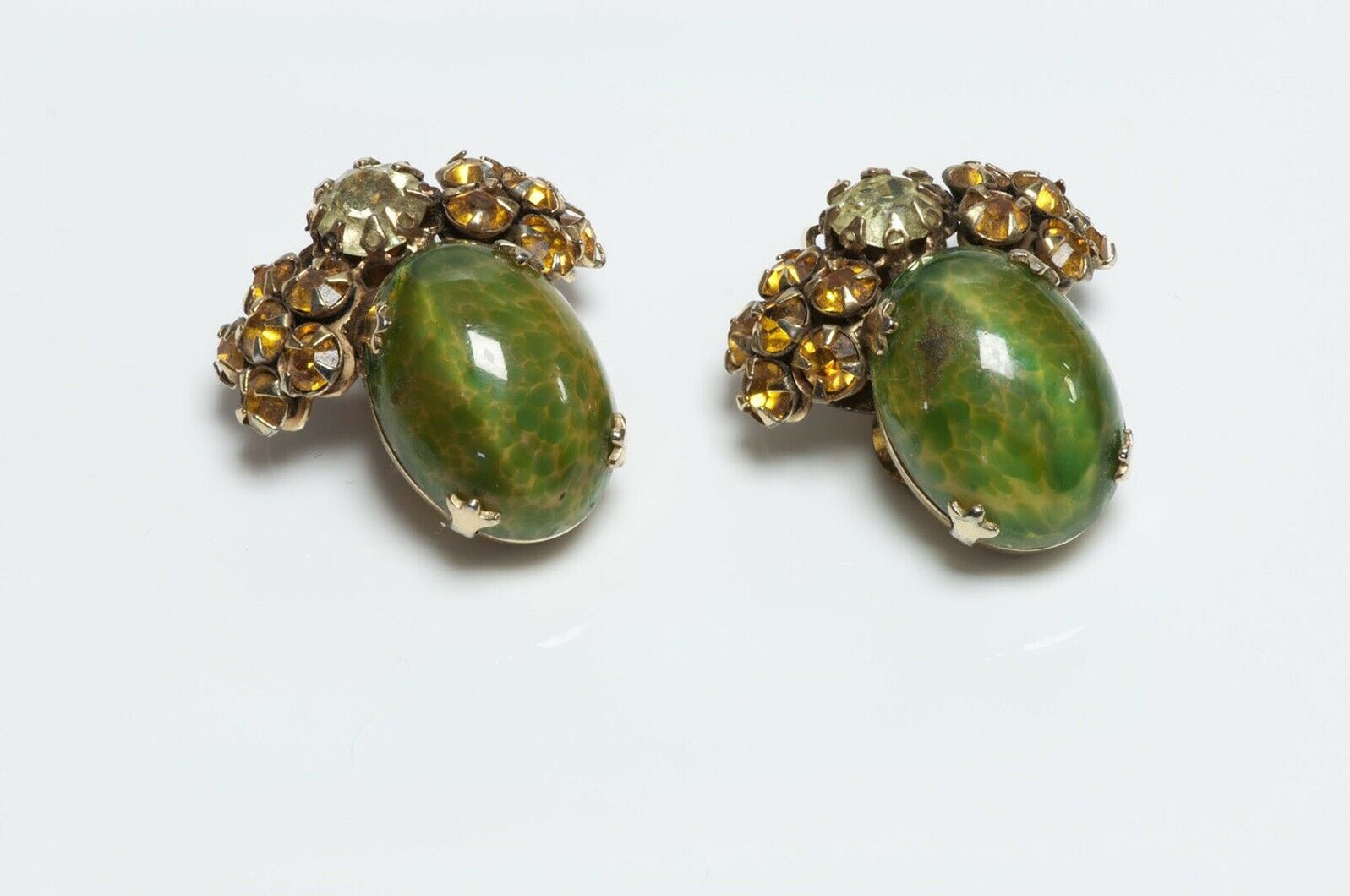 Schreiner New York 1950’s Green Glass Earrings