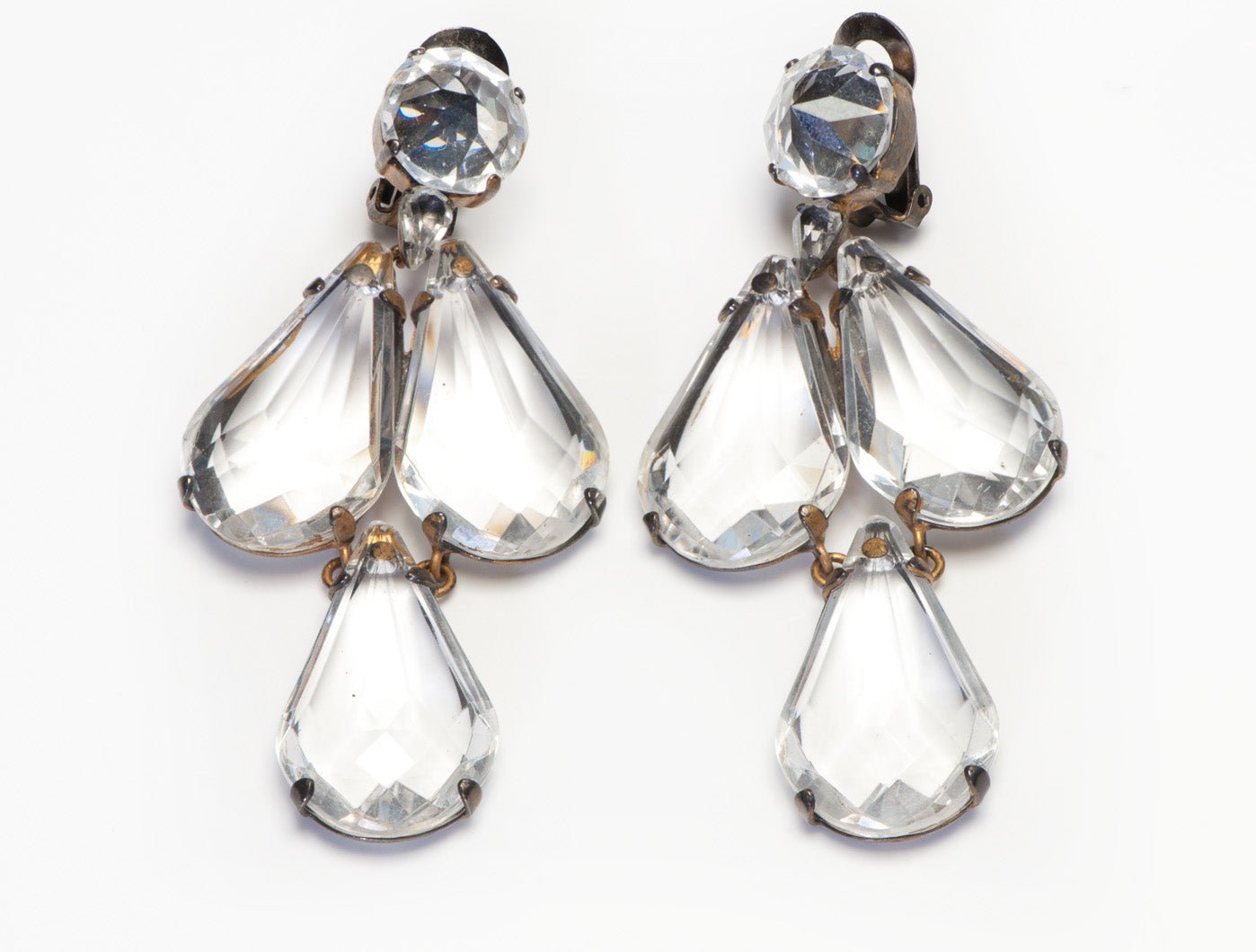 Schreiner New York 1950's Long Clear Crystal Drop Earrings